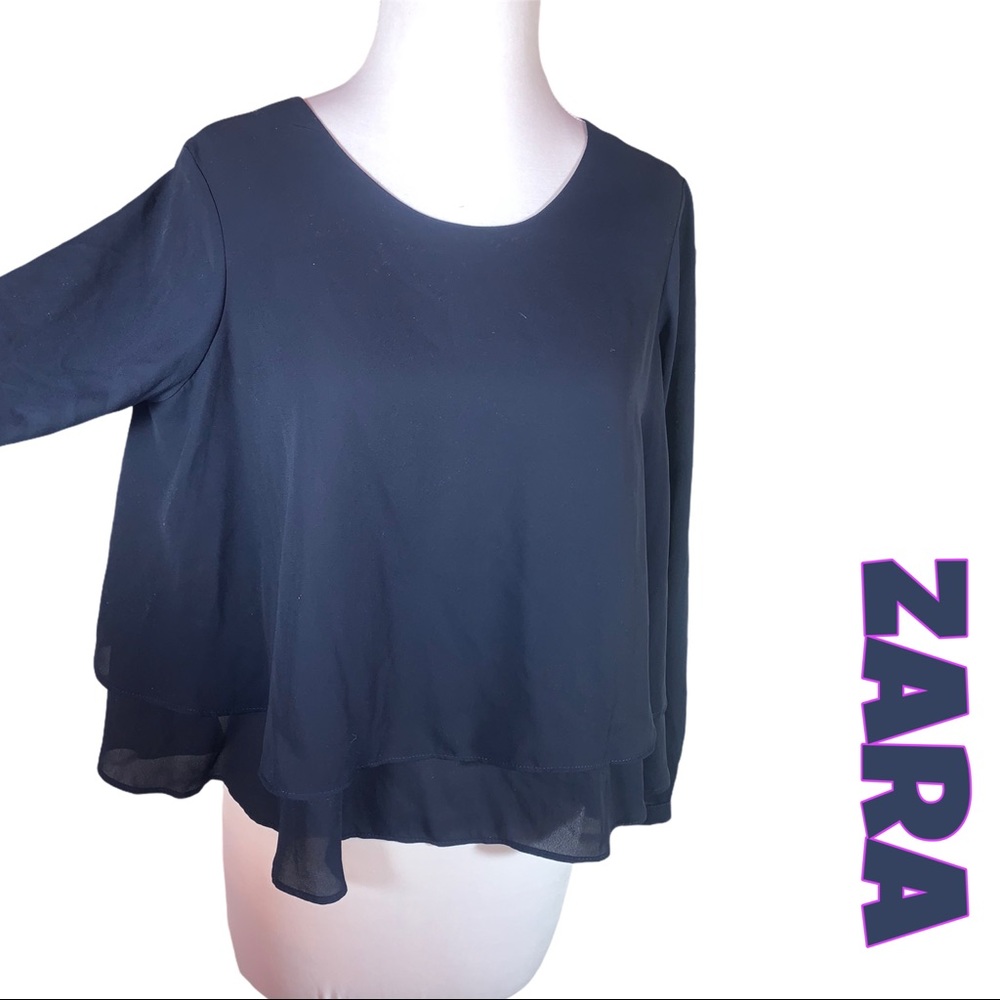 Zara Chiffon Navy Blue Swing Top with Layers